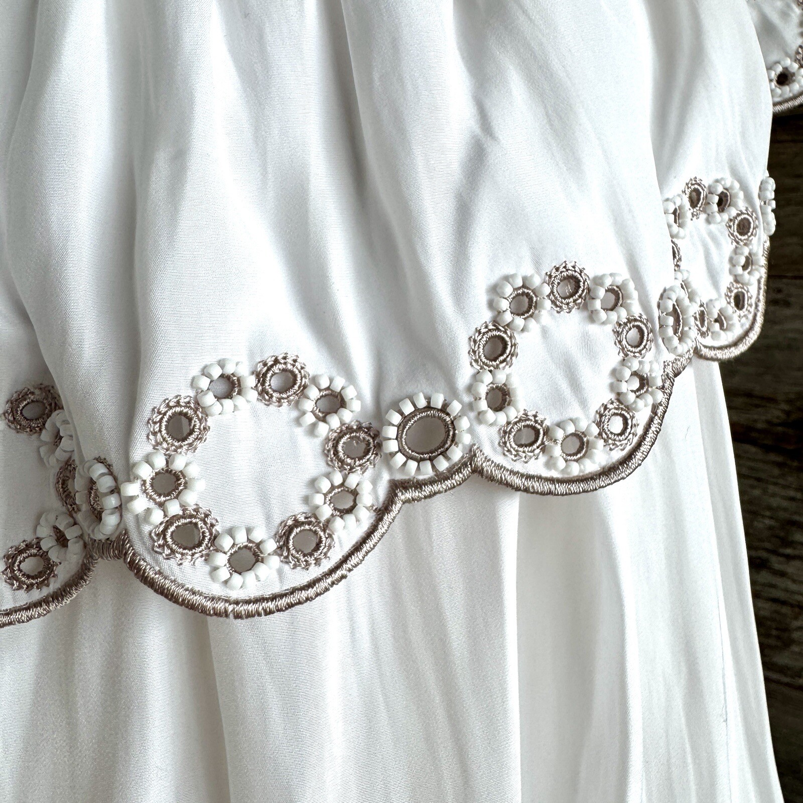Ramy Brook Cynthia Off The Shoulder Mini Dress L White Ruffle Tier Beaded Eyelet