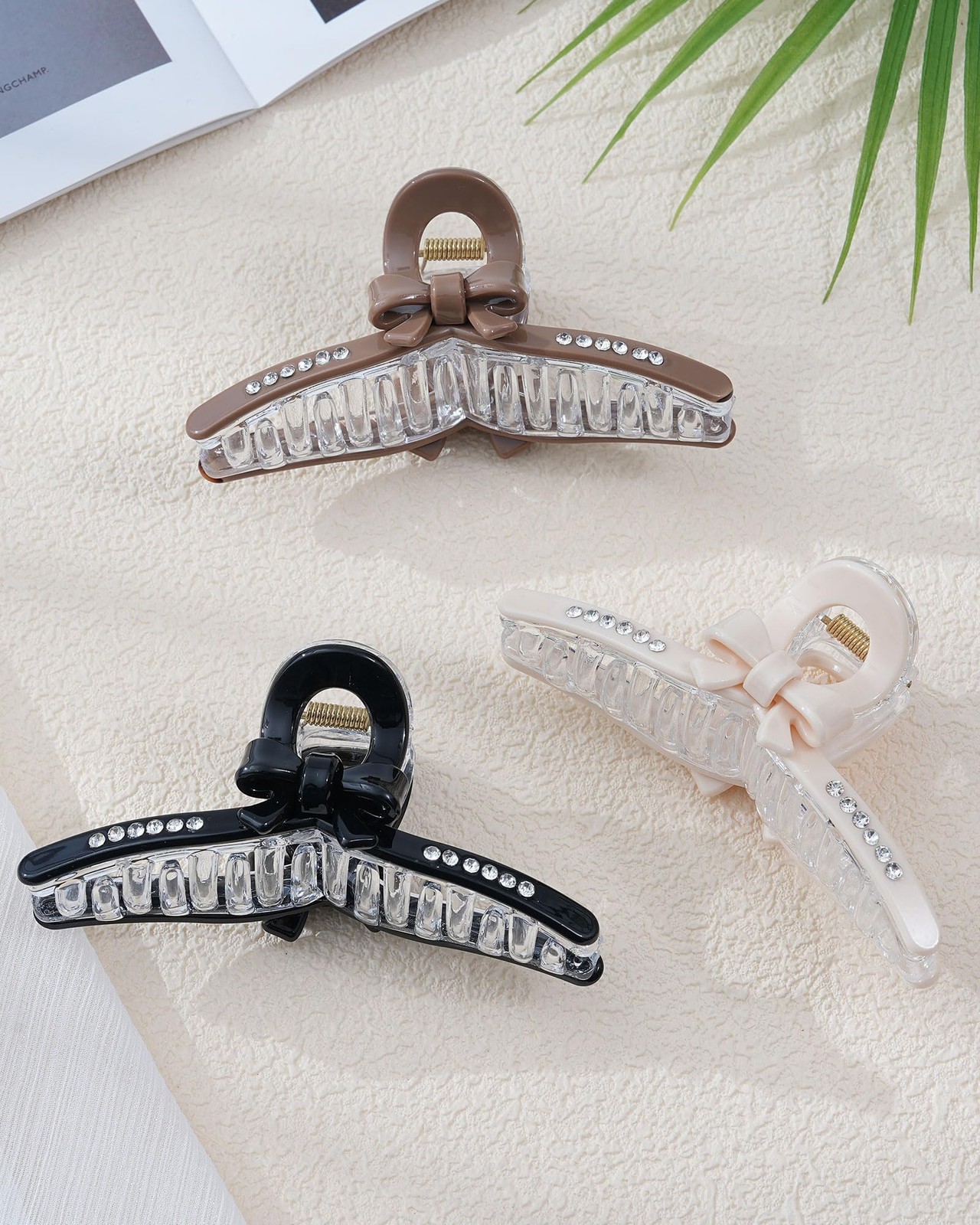 3PCS Acrylic Bow Hair Clips for Women – Nonslip Large Black and white