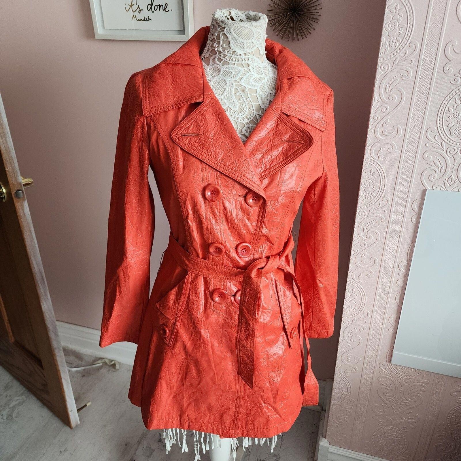 LKNW SHARK brand orange trenchcoat belt unqiue double breasted M 44/46