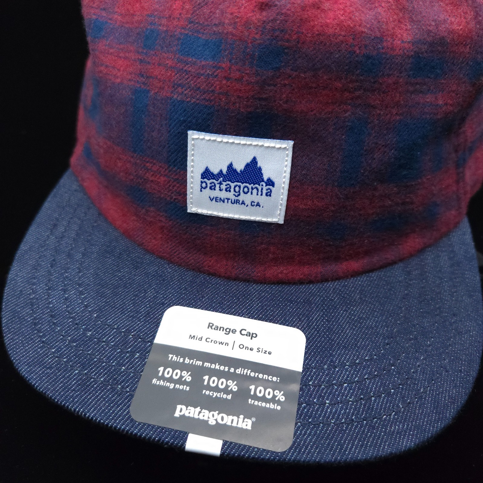 PATAGONIA RANGE FLANNEL HAT -NAVY BLUE BURGUNDY SOFT- CAP UNISEX ADJUSTABLE -NEW