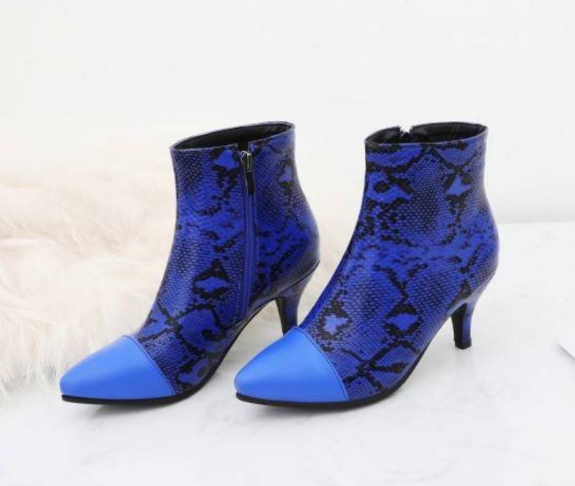 Chic Women’s Snake Pattern Ankle Boots Dress Party Casual Western Side Zip Shoes