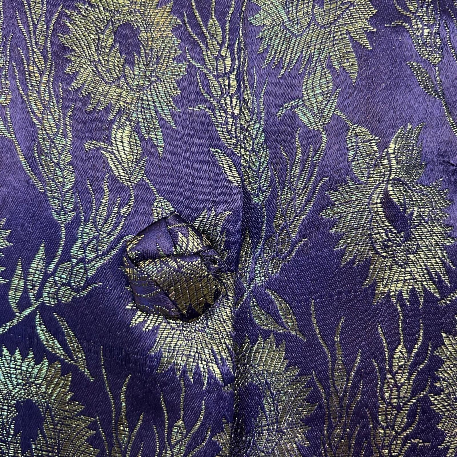 Vintage Brocade Tunic Vest 1980s Chinese Silk Metallic Floral Cheongsam Style