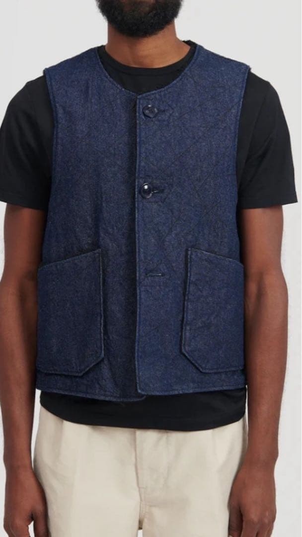 Engineered Garments Over Vest Denim Indigo Nautical Print Reversible M F/S