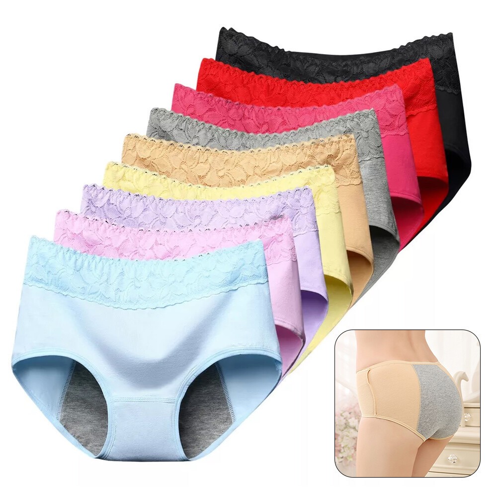 3 Womens Period Panties Solid Menstrual Briefs Stretch Brief Leakproof Underwear