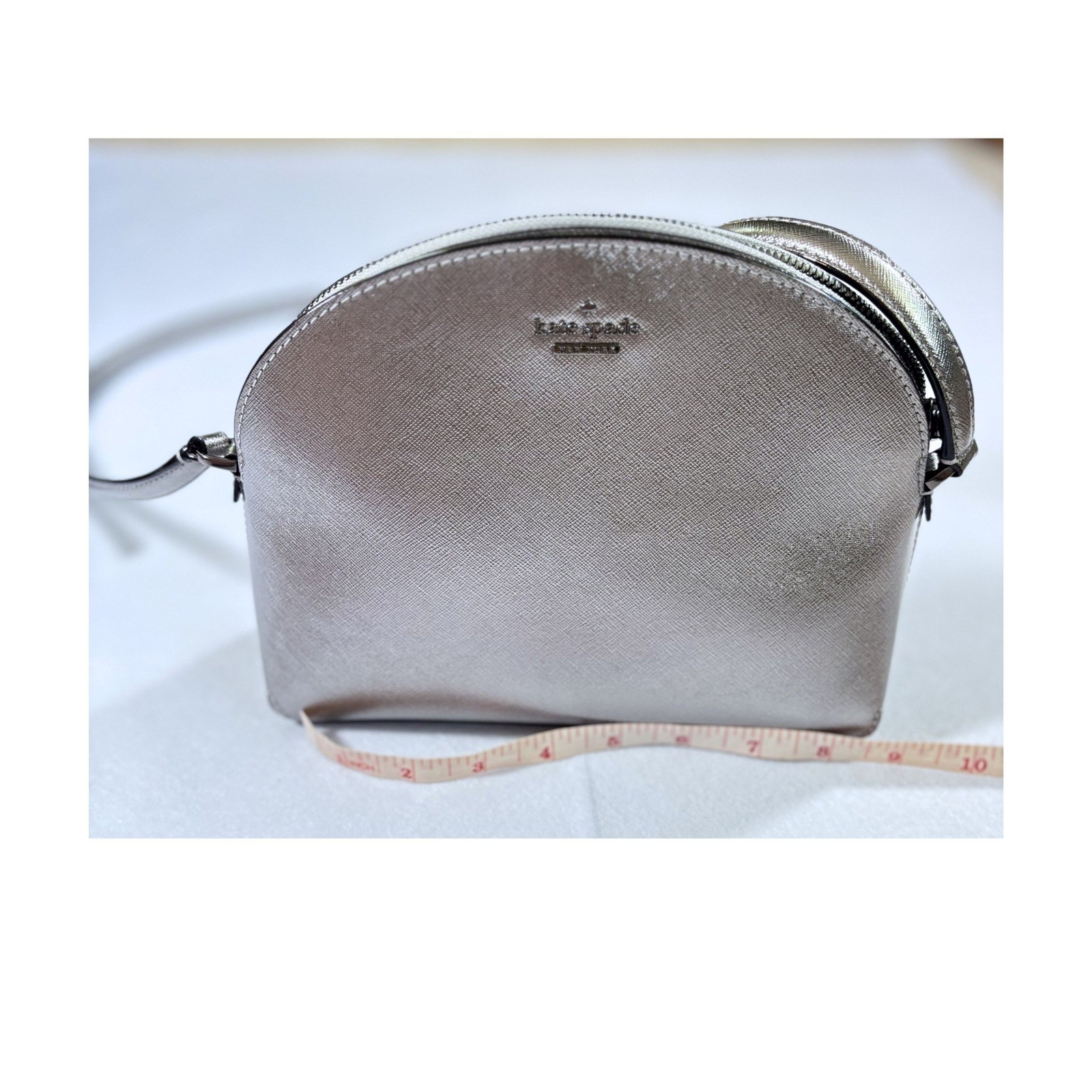 Kate Spade Cameron Street Hilli Metallic Silver Leather Crossbody Bag Purse