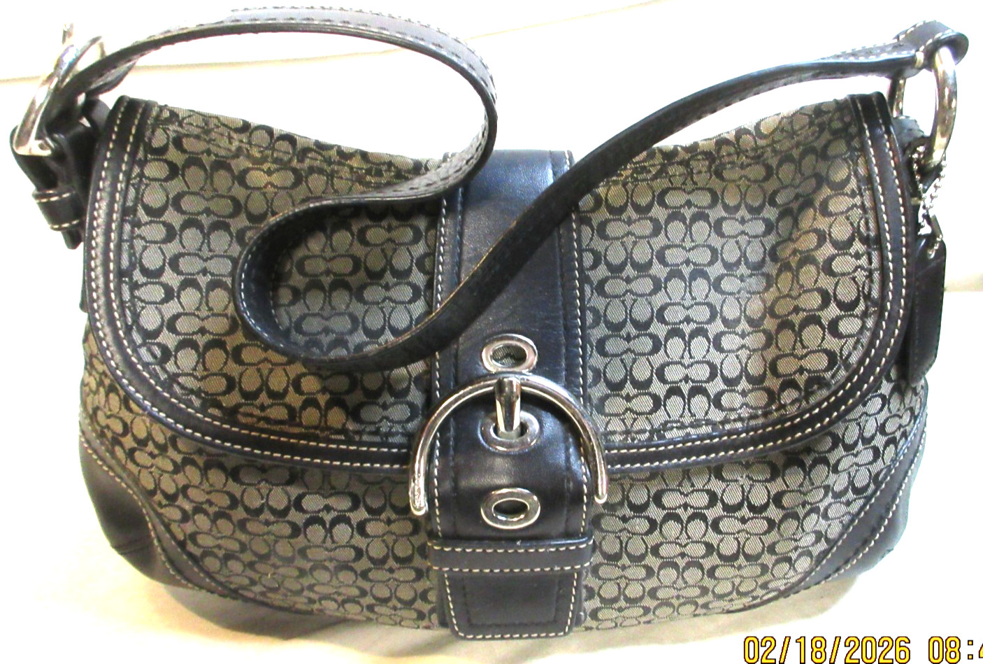 VINTAGE “OLDER, THE GOOD STUFF”~SOHO~COACH CC MONOGRAMMED PURSE~BLACK LEATHER