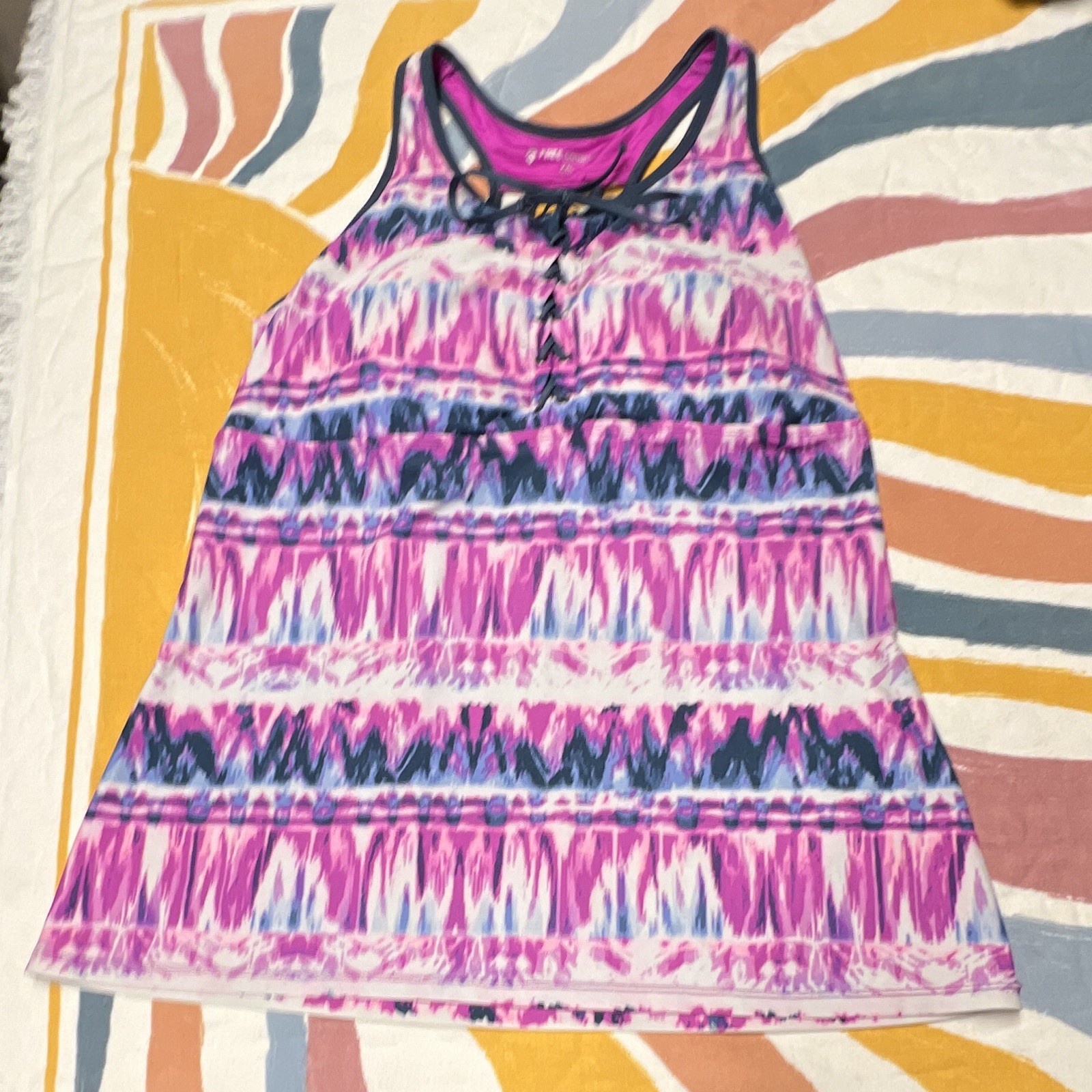 Free Country Girls Tank XXL (18) Lined Stretch Adjustable Strap Abstract Pink