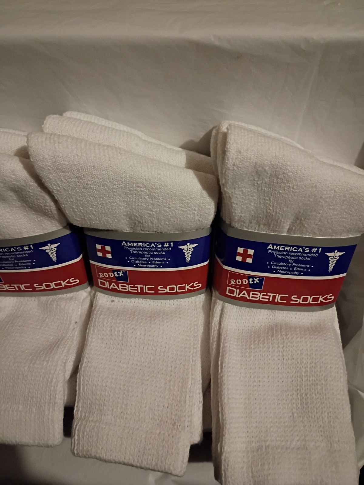 Rodex Crew Socks White Men’s Size 10-13 Cotton Blend Therapeutic 3pks