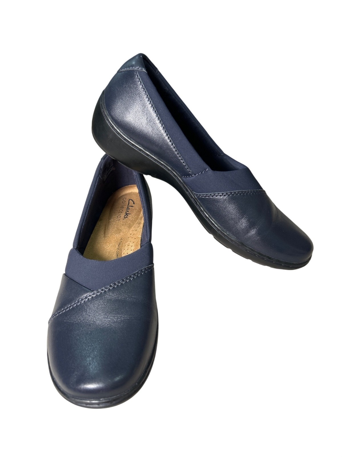 Clarks Cora Charm Flats Navy Slip-On Shoes Women’s 9 Ultimate Comfort Technology