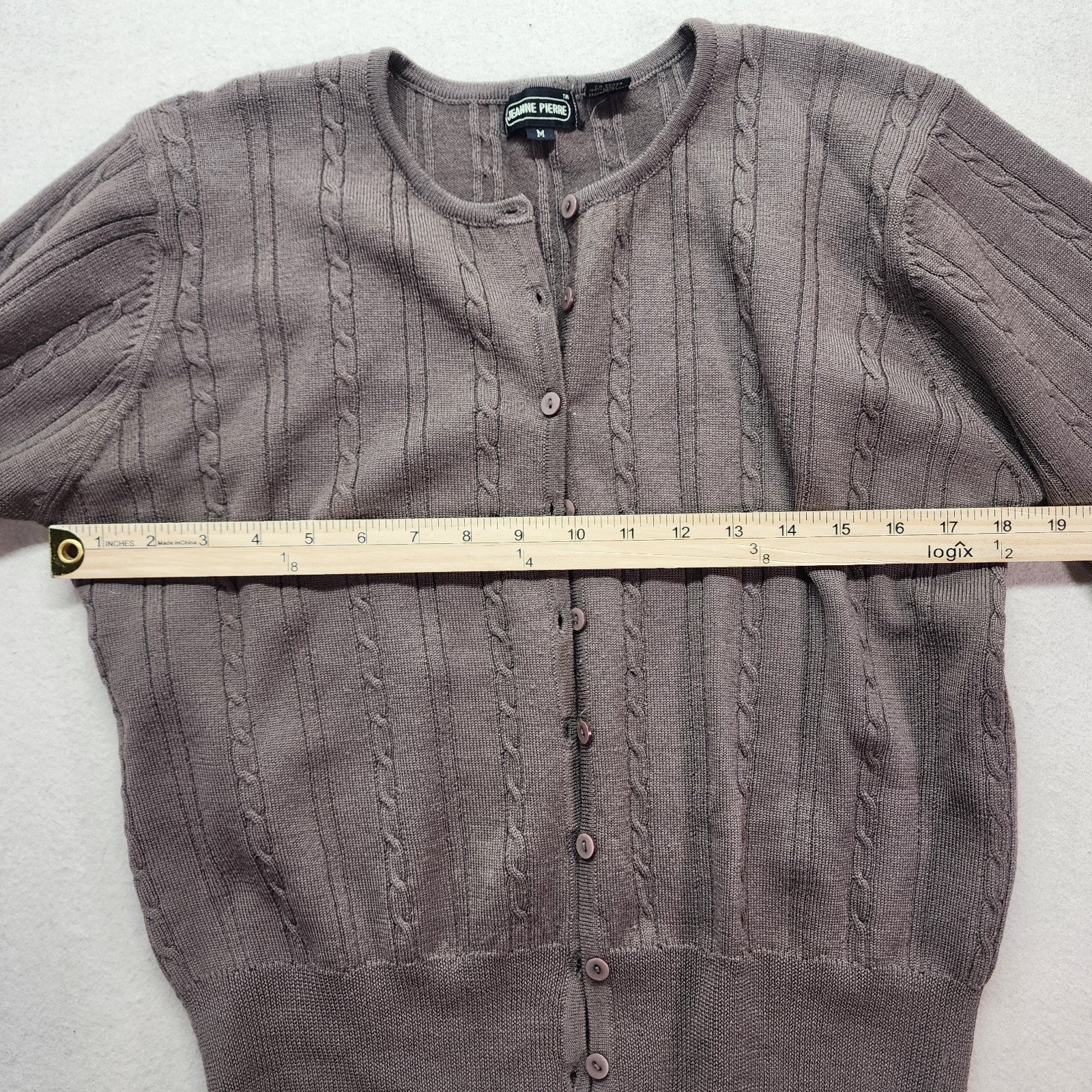 Pierre Cardin Womens Cardigan Medium Brown 100% Merino Wool Button Front Classic