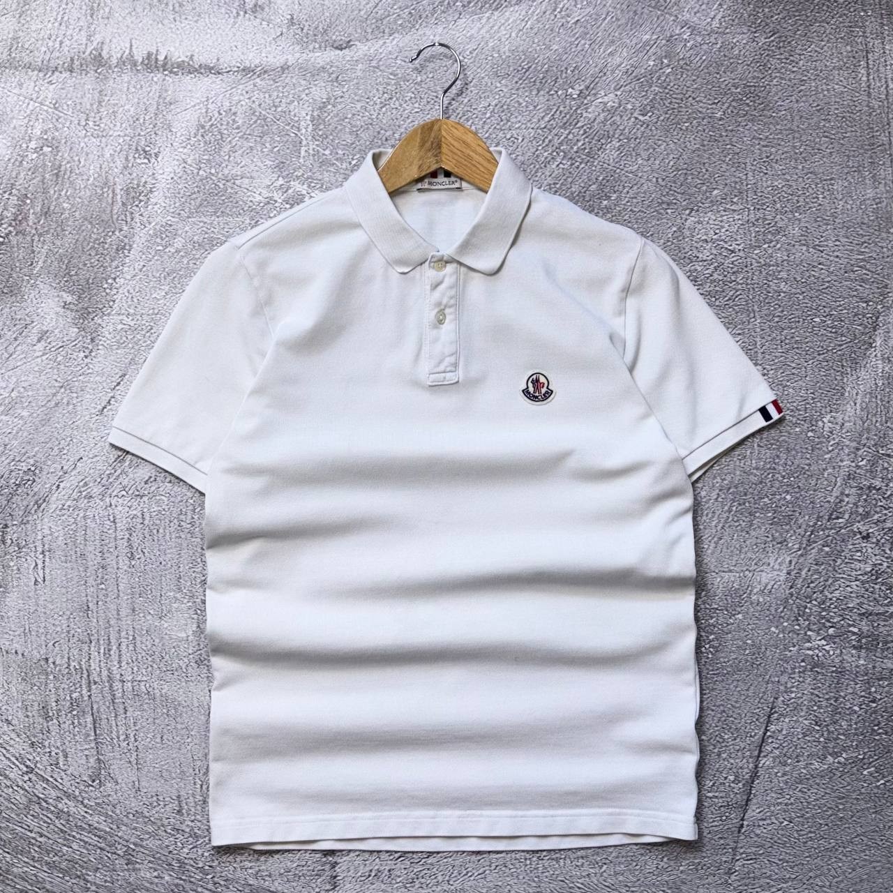 Authentic Moncler Polo Shirt White Red Blue Size S Logo