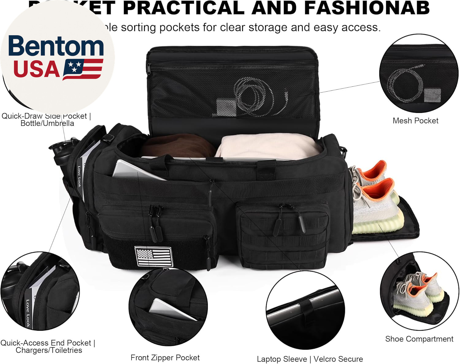 50L Tactical Duffle Bag for Men, 3-In-1 Gym Duffle and Backpack, Shoe Compartmen