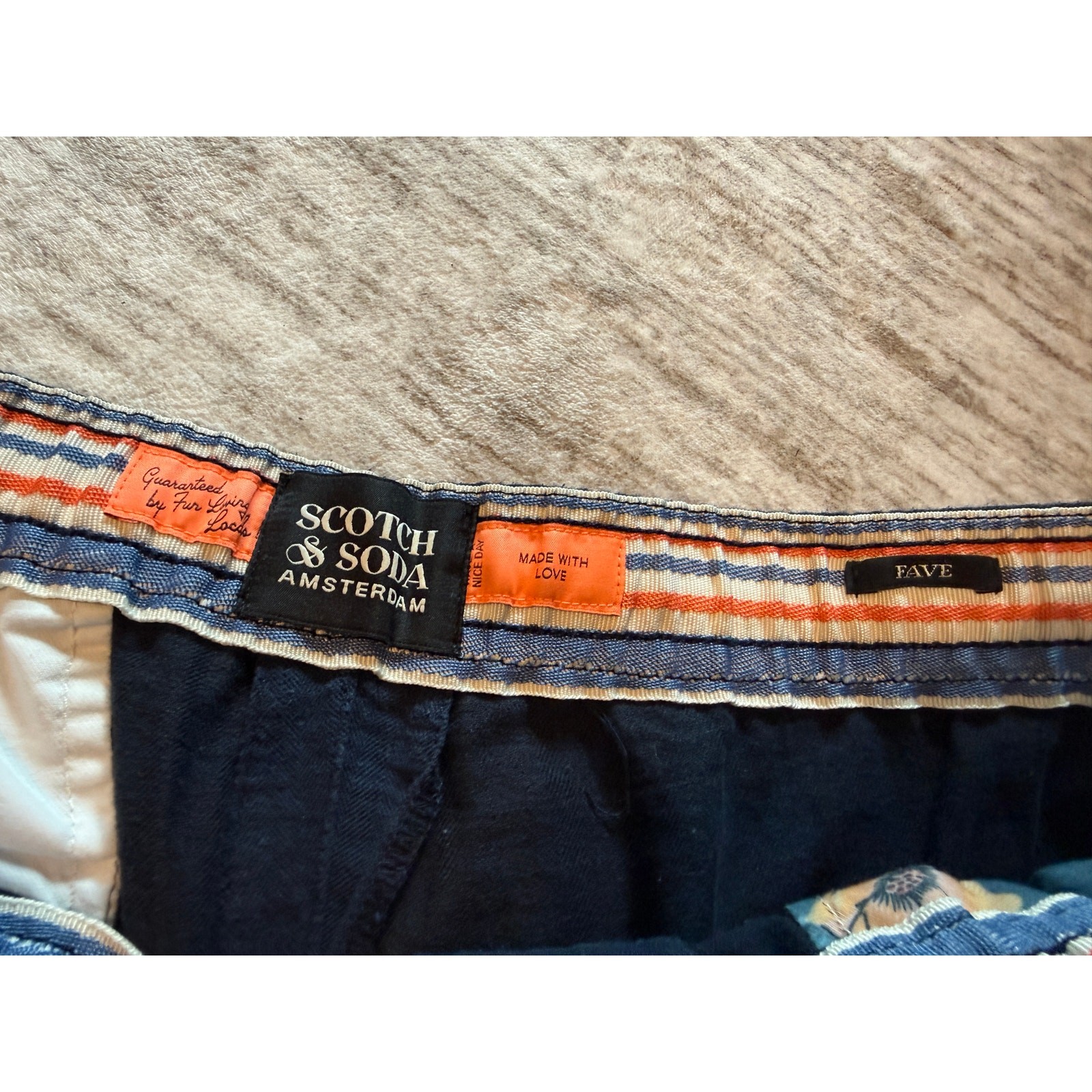 Scotch & Soda Blue Fave Linen Blend Elastic Waist Drawstring Shorts Men’s 38