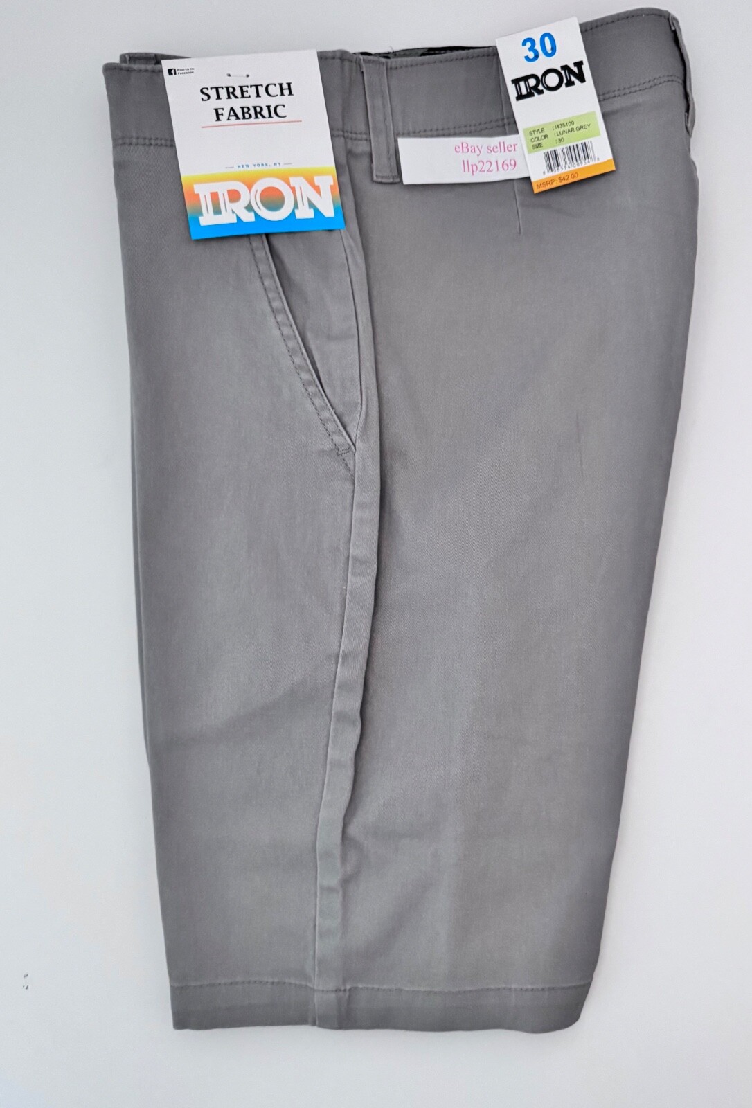 IRON CO Men’s Stretch Shorts (SIZE 30) Flex Waist Flat Front LUNAR GREY New Tag!