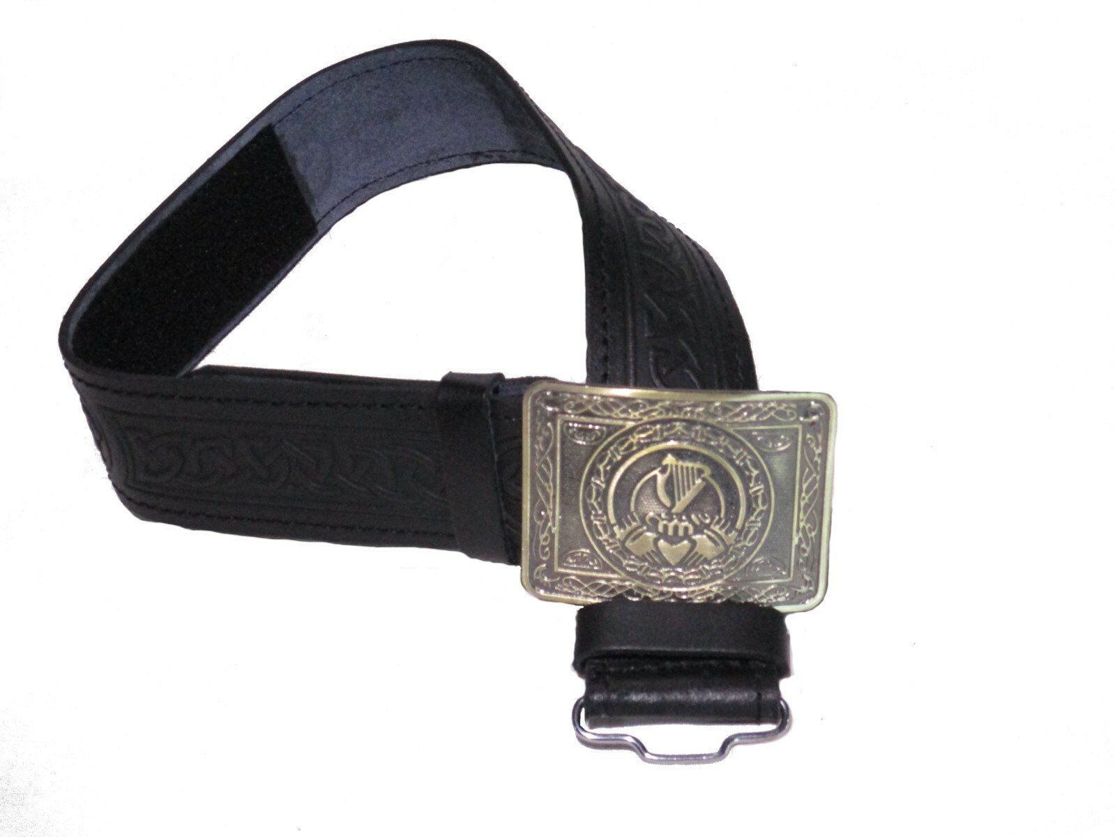 Leather Celtic Design Kilt Belt Black Scottish Antique Finish Buckle Brown