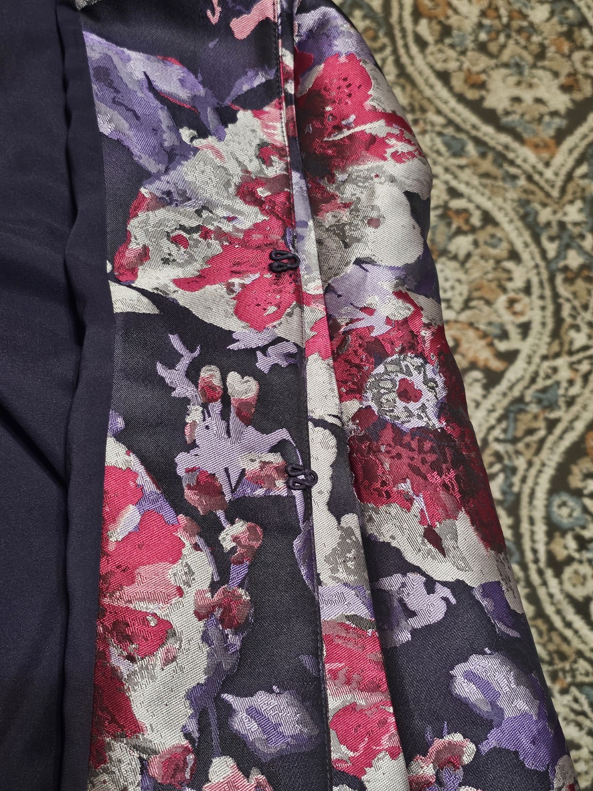 Chicos Floral Brocade Topper Jacket Coat Purple Pink Metallic Jacquard 3.5 US 18
