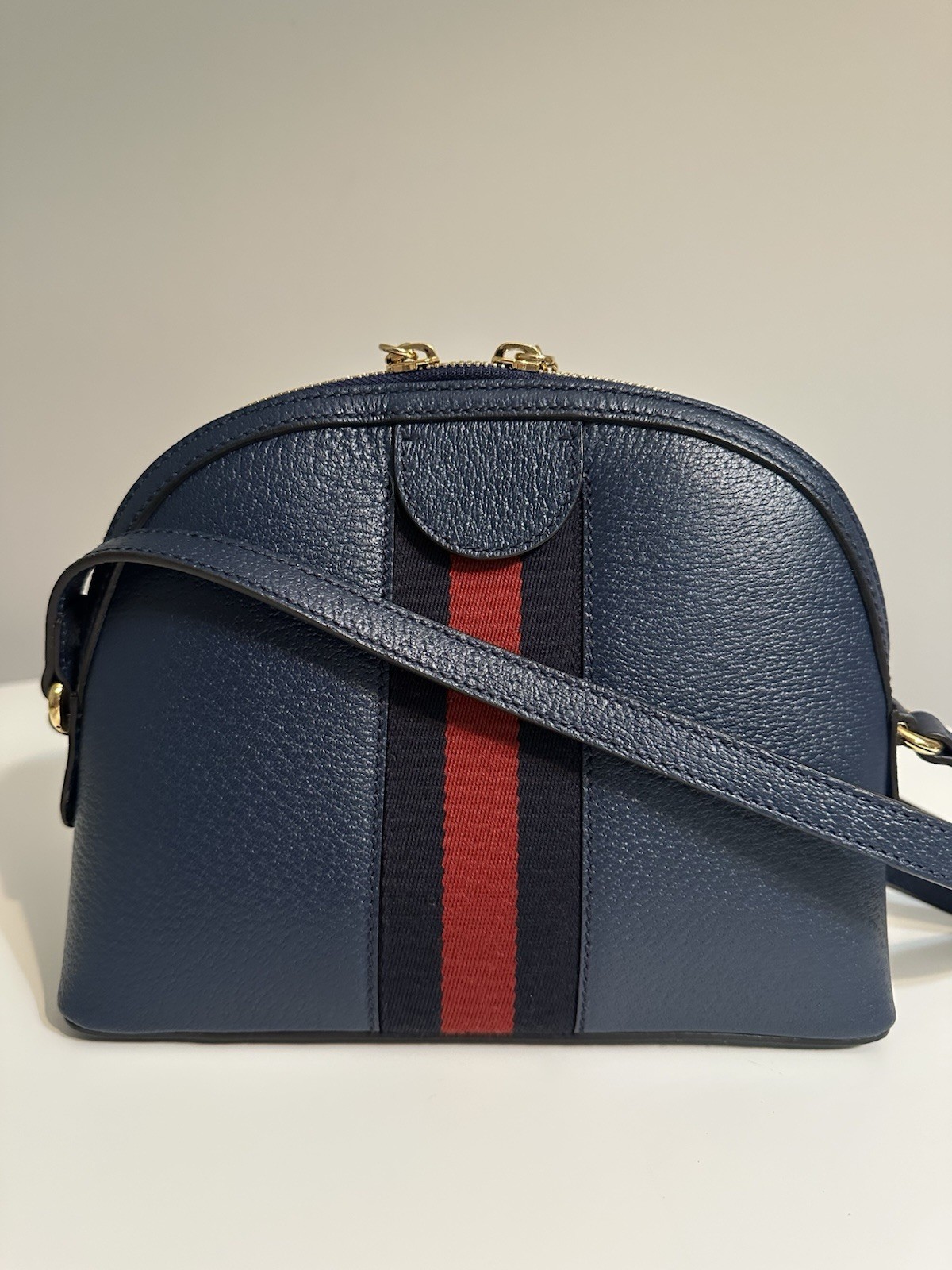 Gucci Ophidia Small Dome Crossbody Bag Navy Blue Grained Leather Authentic