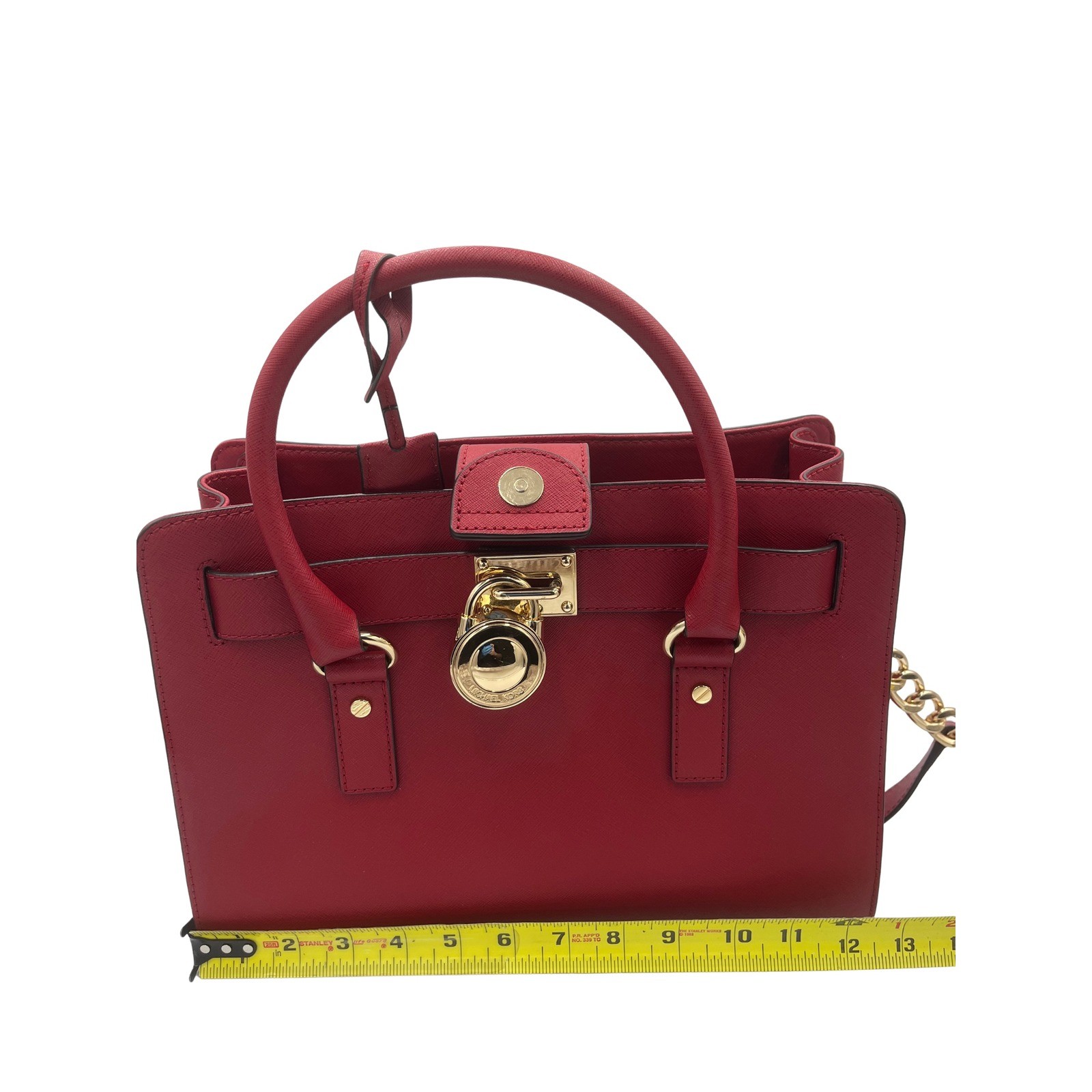 Michael Kors Hamilton Satchl Red Saffiano Leathr Gold Lock Handbag Medium 1TVUYL