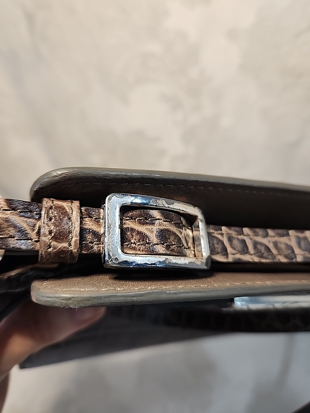 VTG-Brighton Crocodile Print Leather Purse-Has LG Pocket In Front & Back 9 x 7”h