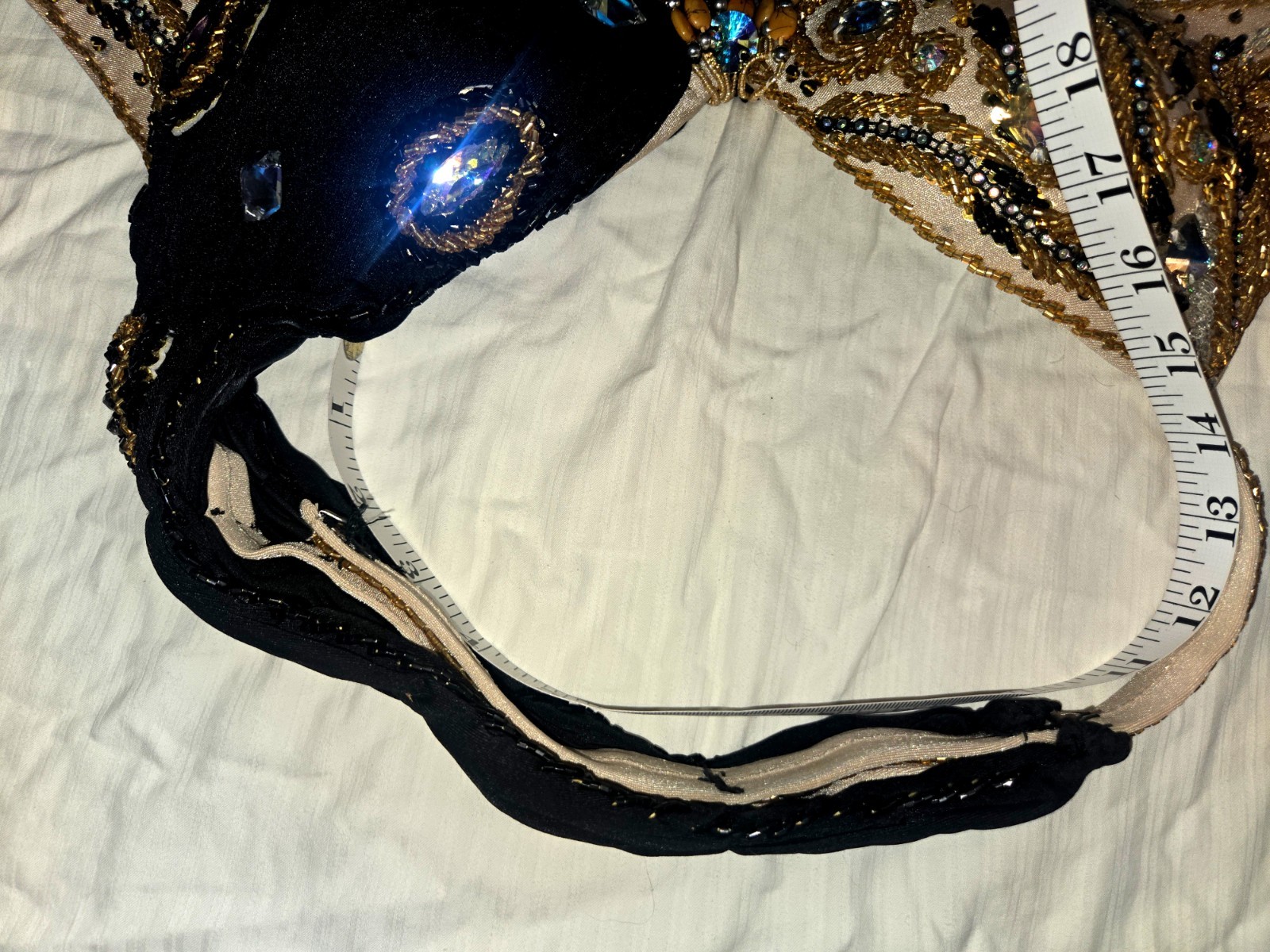 Very elegant black and ivory lycra Egyptian belly dance costume by Mumtaz