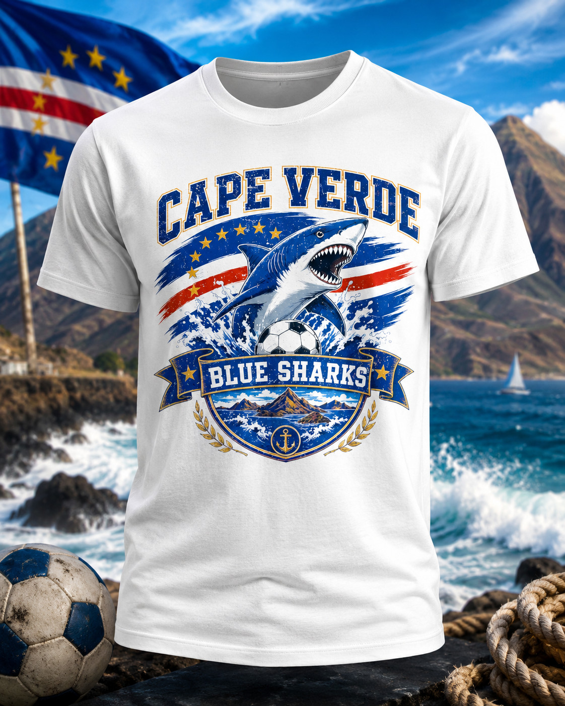 Cape Verde Flag Verdean Day Football Mens Light Cotton T-Shirt