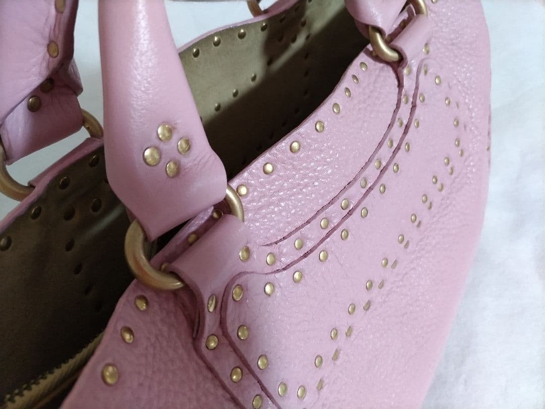 CELINE Boogie Bag Pink Genuine Leather Rare Studded Tote Authentic