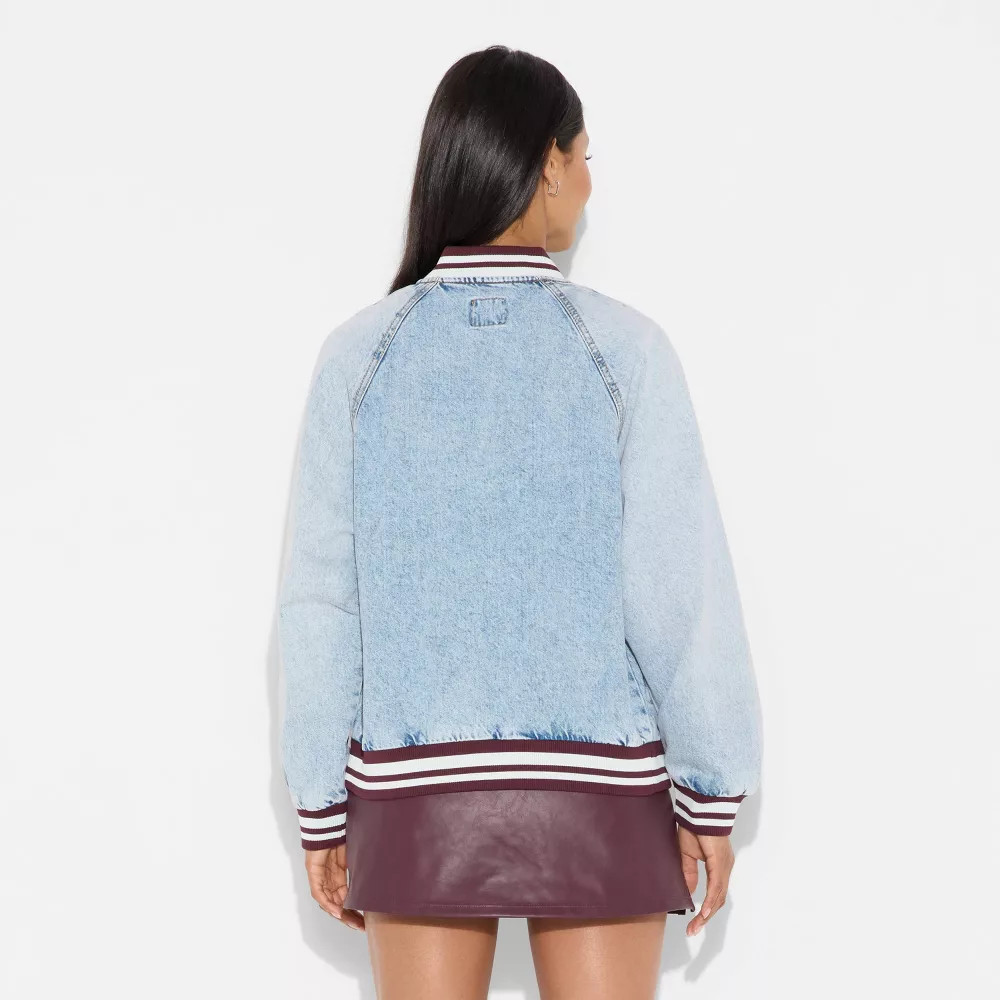 Women Denim Varsity Jacket – Wild Fable Medium Wash L