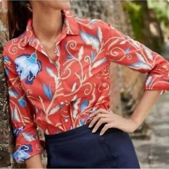 NWT J. McLaughlin Womens Lois Floral Button Down Shirt Lilywood Size L Preppy