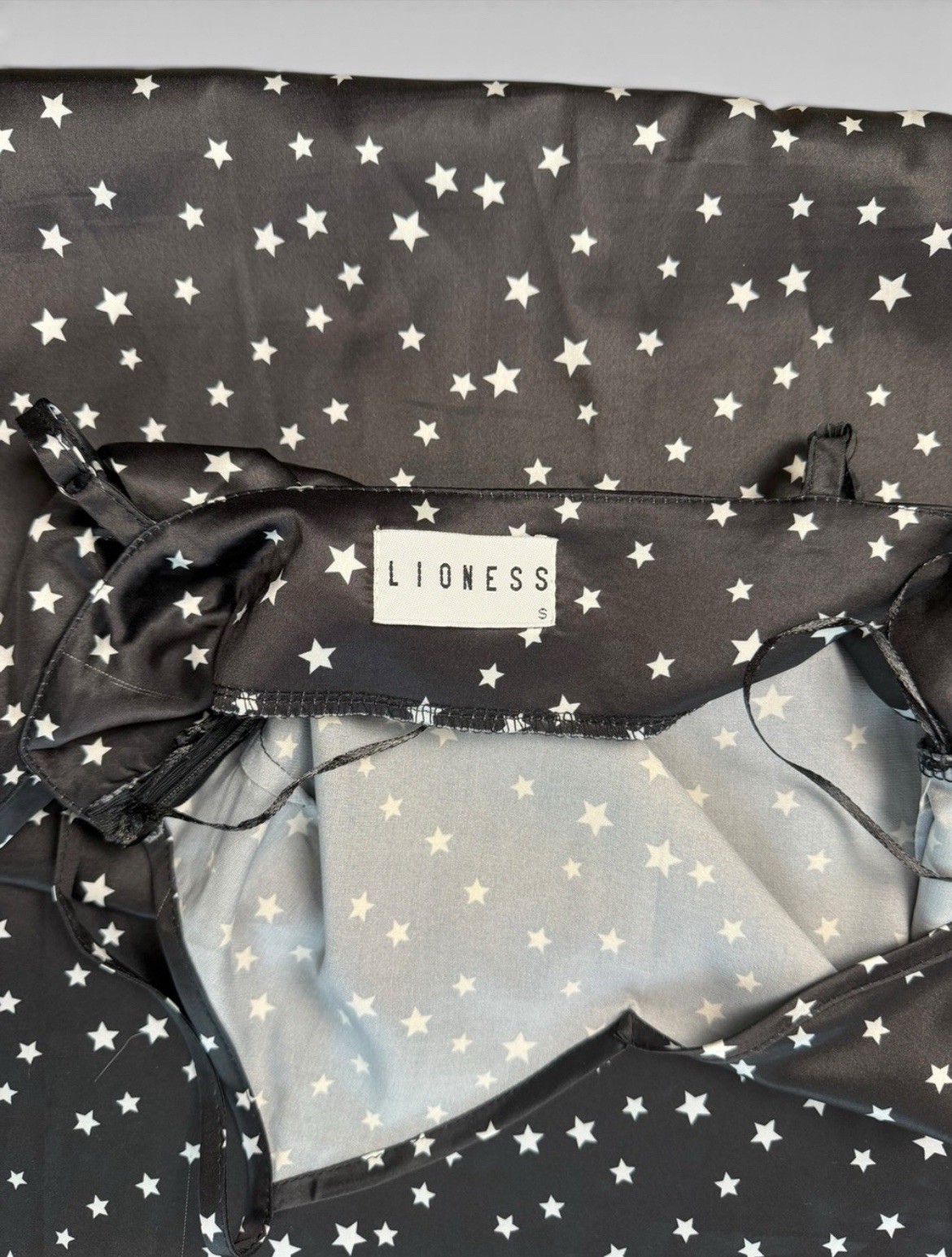 Lioness Black/White Star Print Satin Slip Midi Dress Size Small