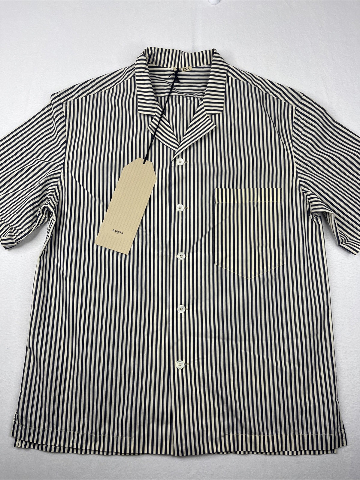 Barena Venezia Camicia Bagolo Shirt Mens 48 US Med Striped Cotton Nylon Navy