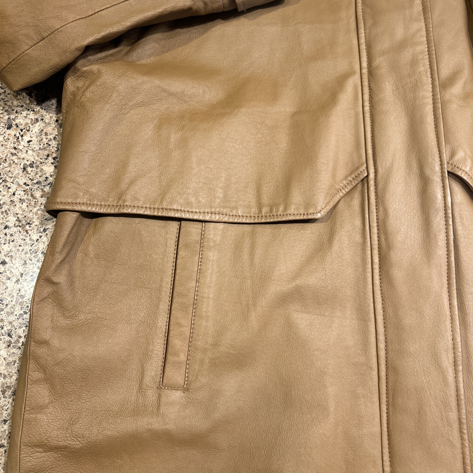 Vintage Phase Two 3X Brown Camel Leather Coat Mid Thigh Length GUC Zip Front