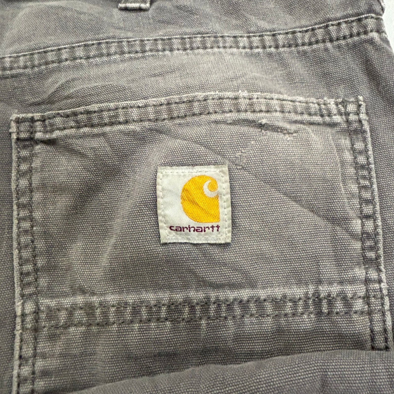 Carhartt Rugged Flex Relaxed Fit Canvas Work Pants Gray Distressed 36×32