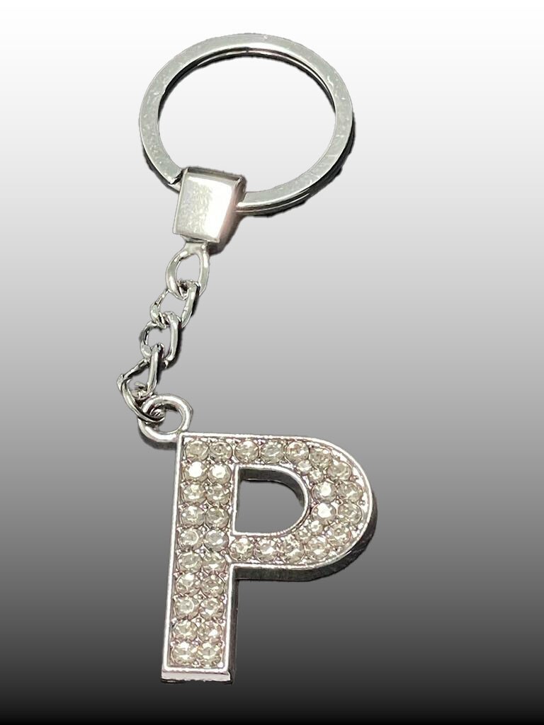 Sparkling Silver Rhinestone Letter Keychain