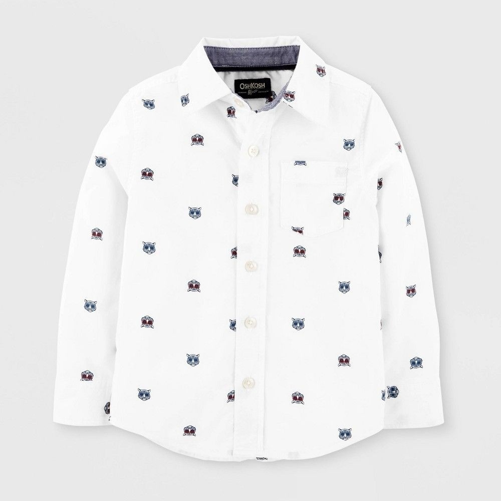OshKosh B’gosh Toddler Boys’ Long Sleeve Woven Button-Down Shirt – White 4T