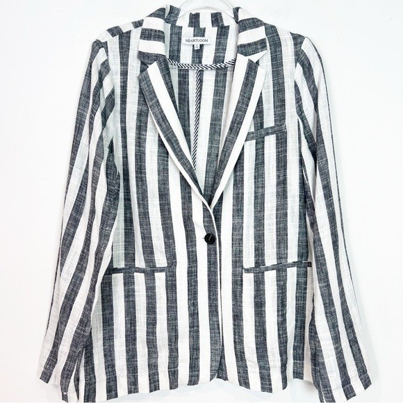HEARTLOOM REVOLVE PETUNIA LINEN GRAY WHITE STRIPE BLAZER WOMENS SZ LARGE