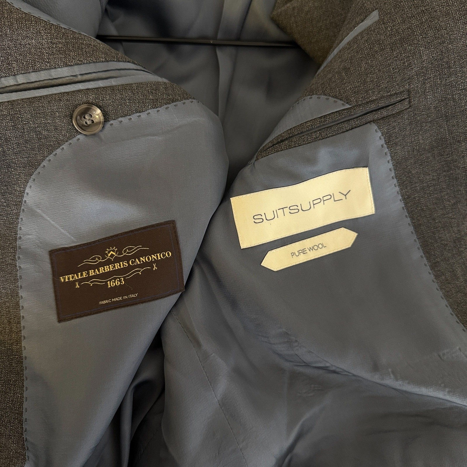 Suitsupply Vitale Barberis Canonico Wool Suit Jacket Tailored Gray Lazio – 42L