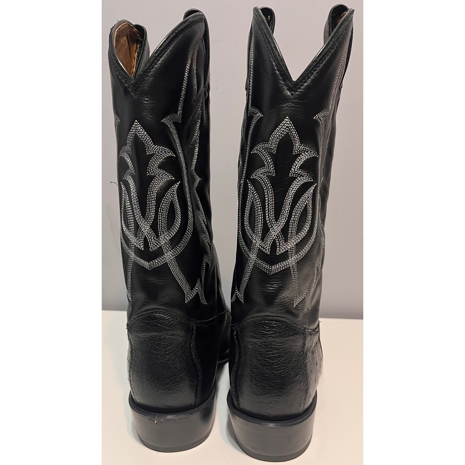 Tony Lama Mens Four Piece Black Ostrich Leather Western Cowboy Boots 10D USA