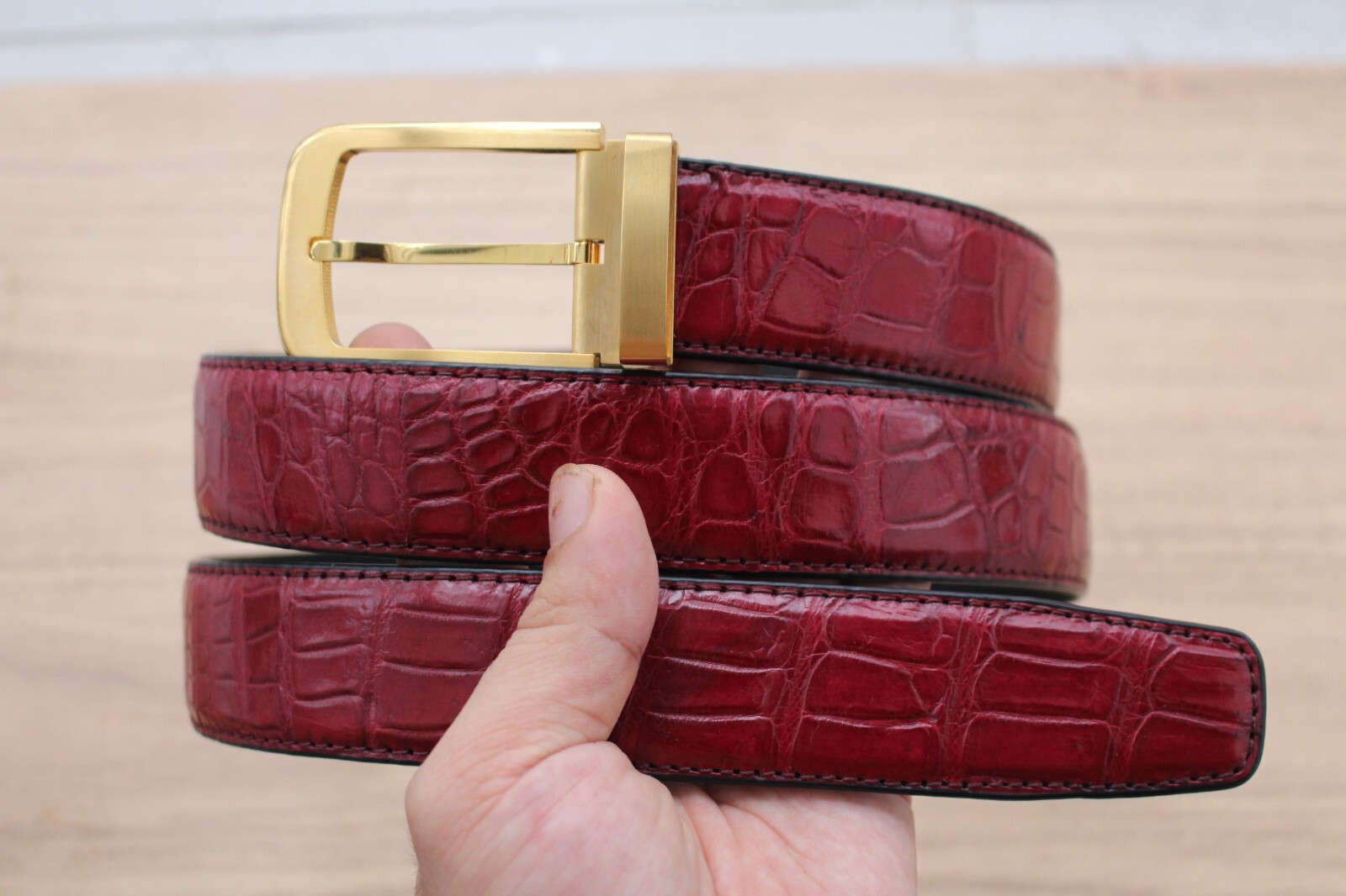 W 1.3″- Burgundy Genuine Alligator CROCODILE Belly LEATHER Skin Men’s Belt