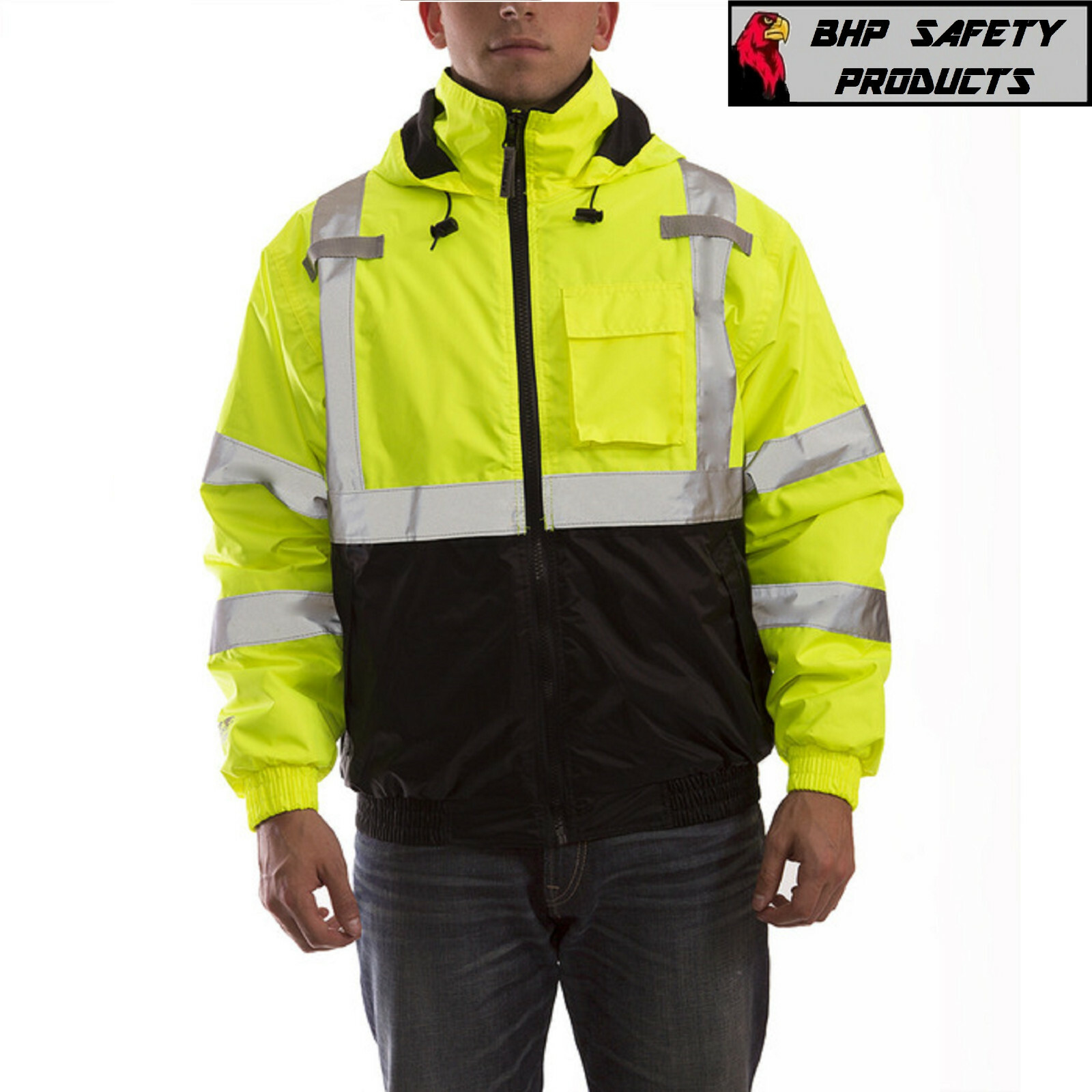 Hi-Vis Insulated Safety Bomber Jacket Orange and Lime ROAD WORK HIGH VISIBILITY