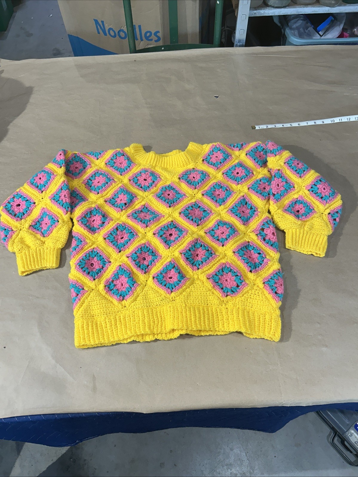 Vintage handmade Sweater Size In Pictures Crochet Granny Square Ugly Quirky 70s