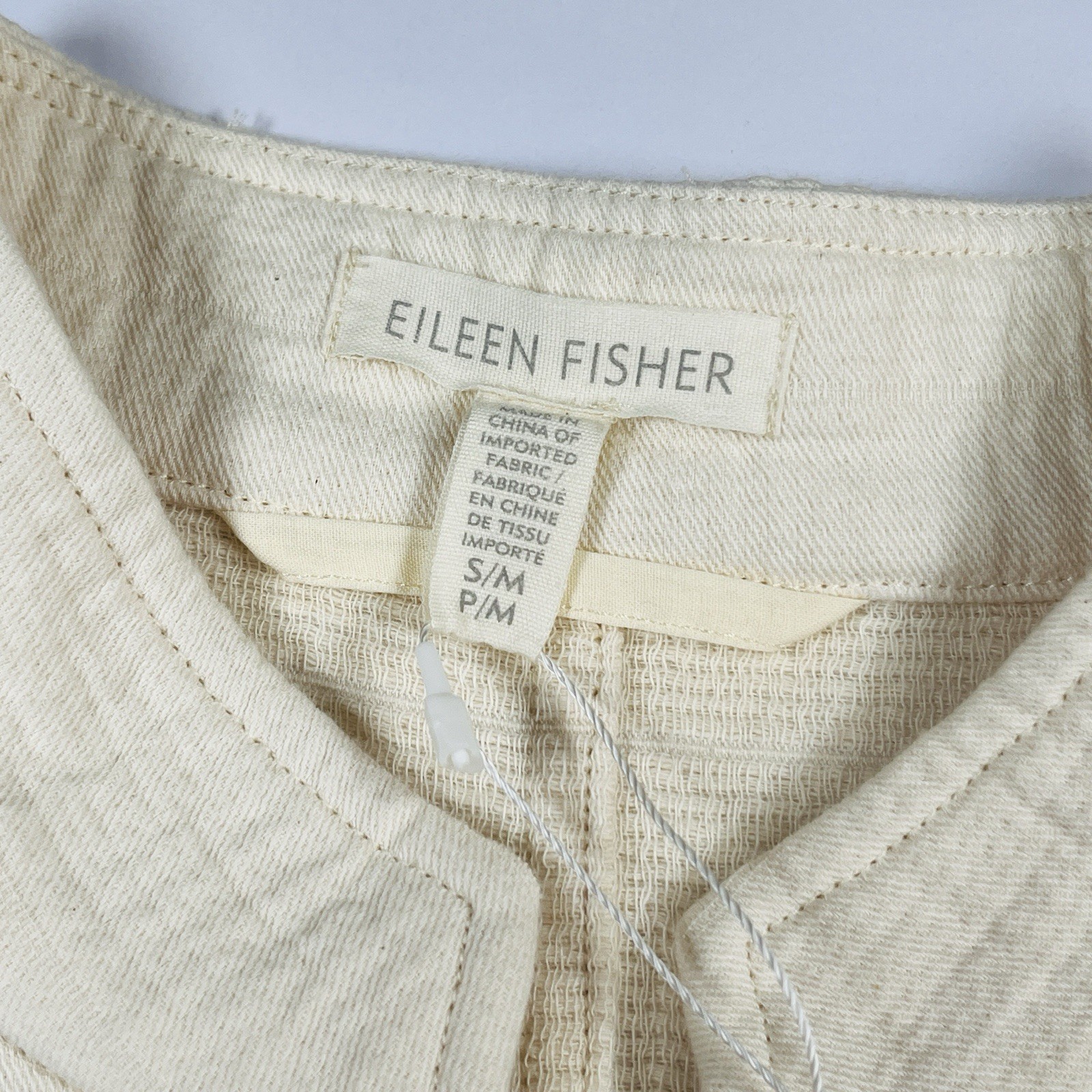 NWT Eileen Fisher Jacket S/M Undyed ECRU Organic Cotton Channels Boxy Mandarin