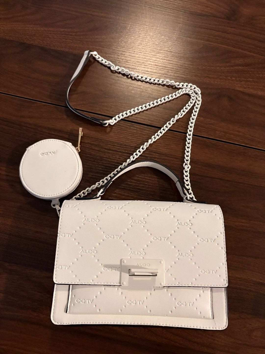 Aldo Monogram Embossed Off-White Top-Handle Bag