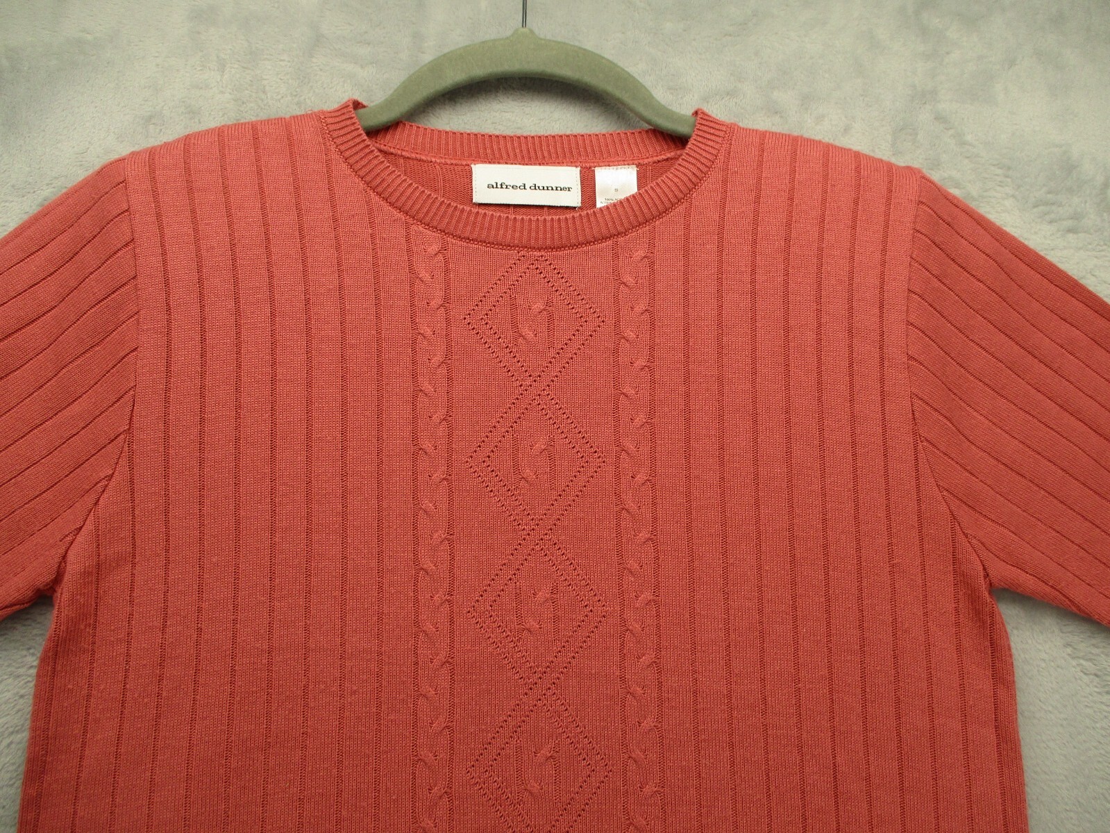 Alfred Dunner Sweater Women’s Small Pink Short Sleeve Tight Knit Shoulder Pads