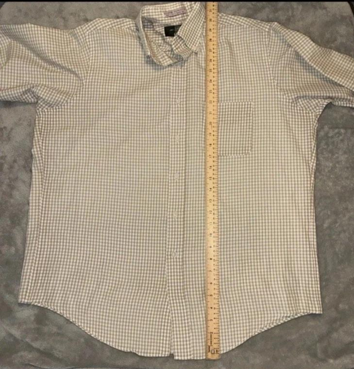 Orvis Vintage Men’s Large Button Down Shirt Beige Gingham USA Made FAST SHIP