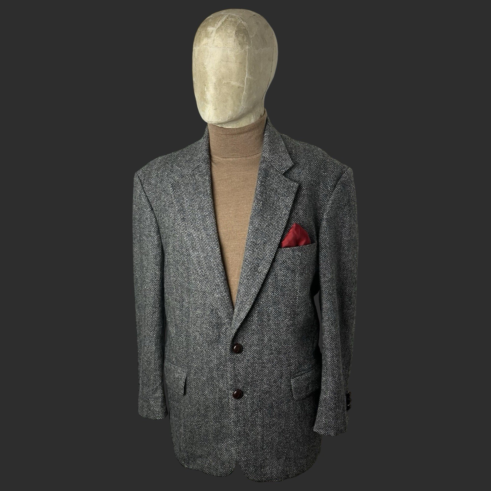 Deansgate Tweed Jacket Blazer 42S Lambswool Men’s Herringbone Black White Grey
