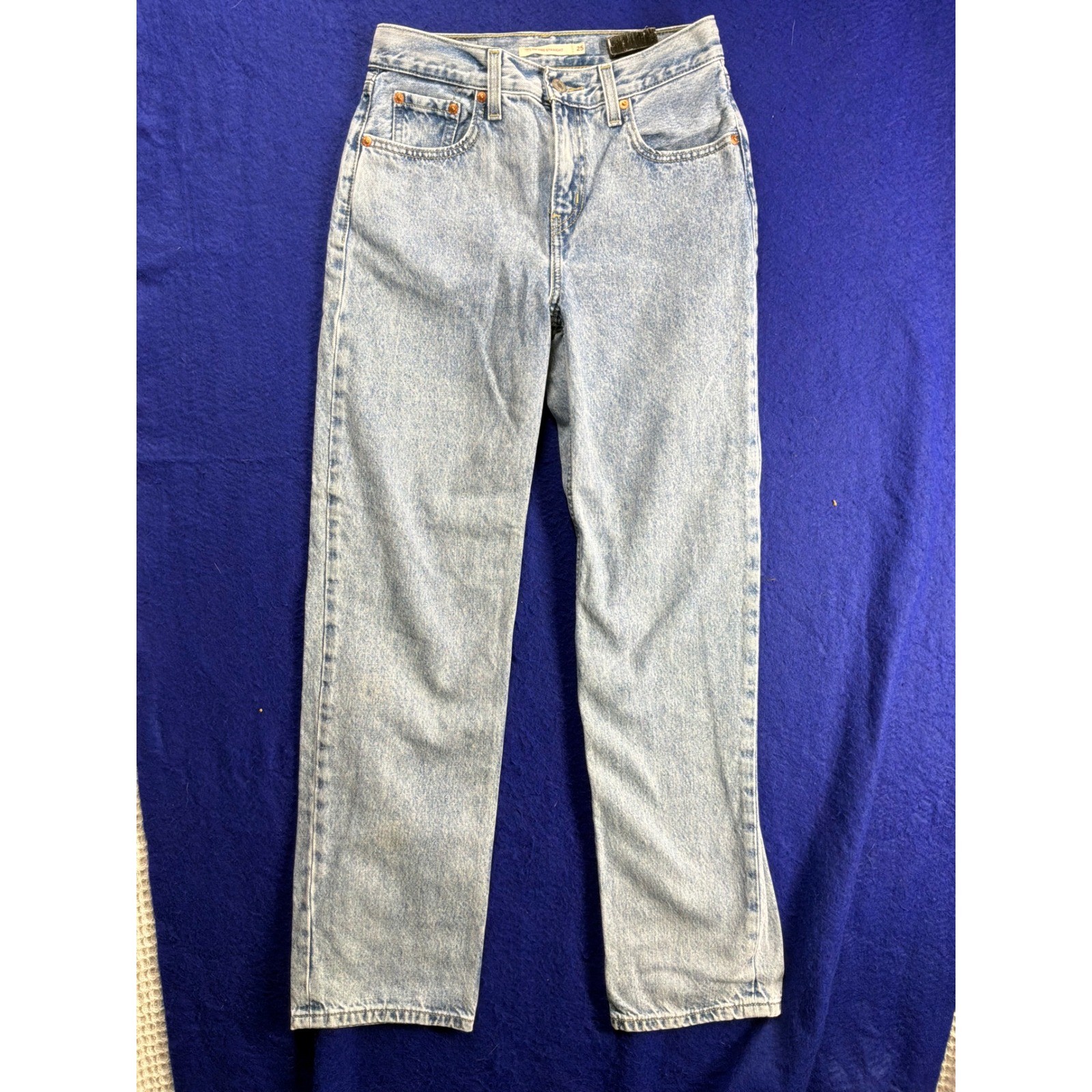 Womens Levi’s Low Pro Straight Jeans 25 Light Wash Blue Denim