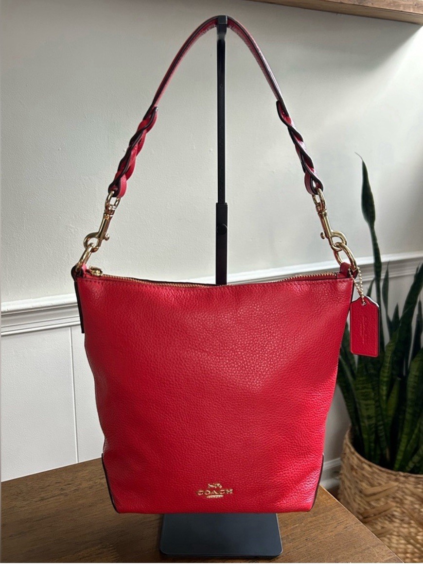 COACH Mini Abby Duffel Shoulder Crossbody Bag RED Pebble Leather