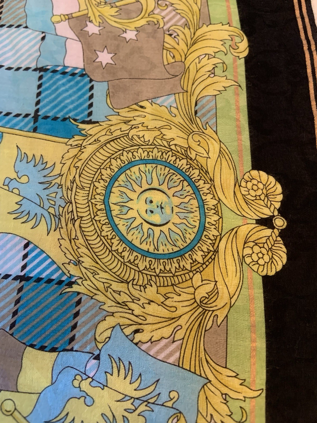 Gianni Versace Medusa Logo Plaid Multicolor cottonblend embroidered Square Scarf
