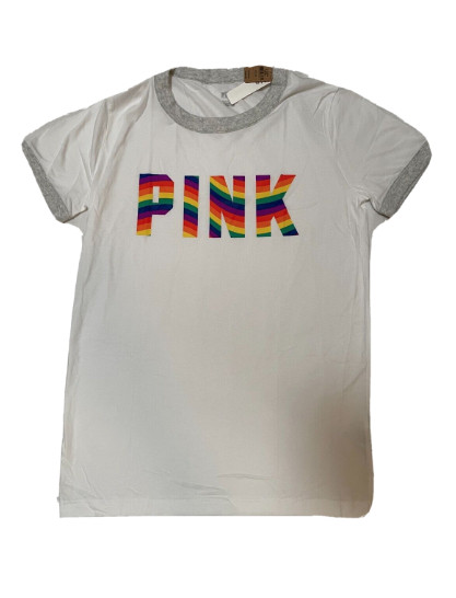 Victoria Secret PINK Campus Crew Tee Rainbow Pride Logo XS to 2XL Oversized Fit