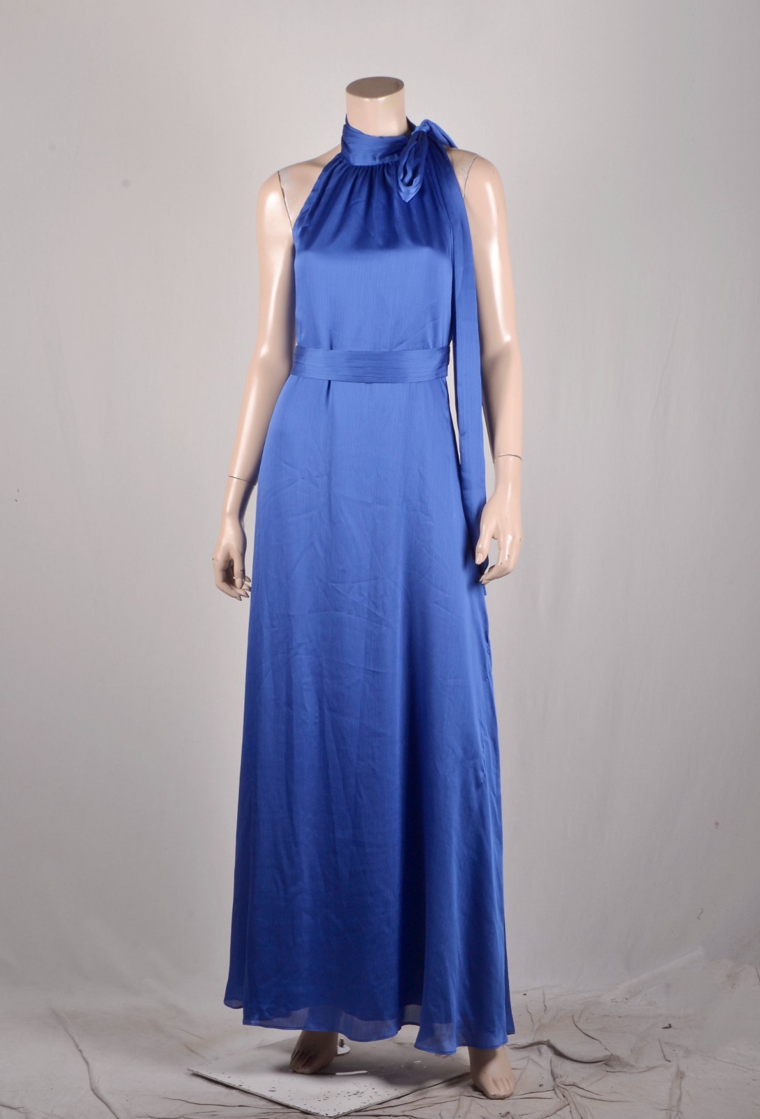 NWT $285 Sachin & Babi Kayla French Blue Satin Tie Neck Gown 6